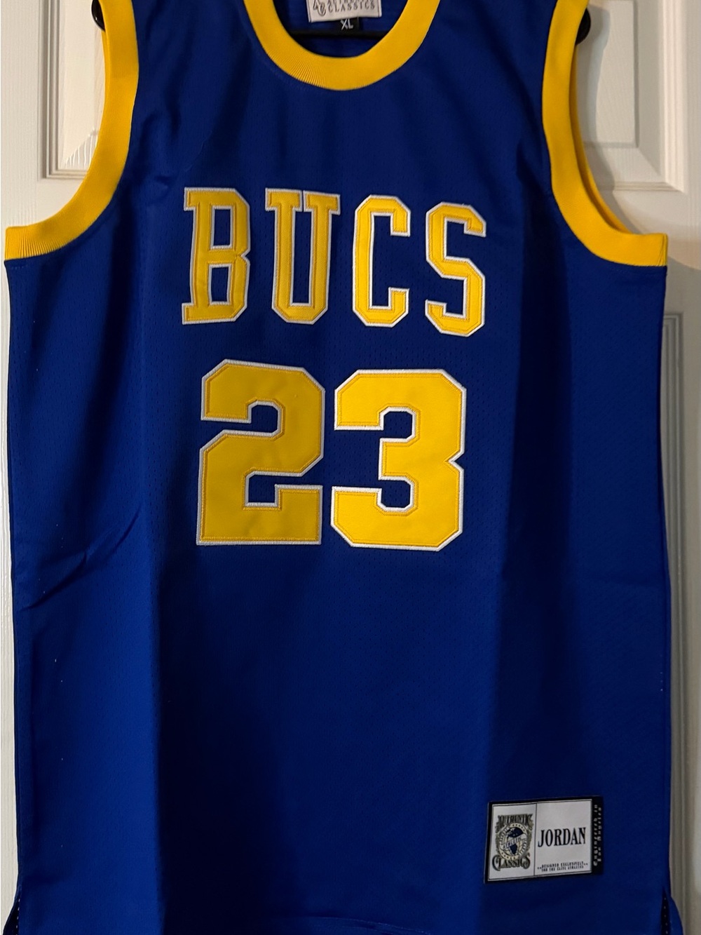 Michael Jordan Bucs #23 Blue and Yellow high school Basketball Jersey